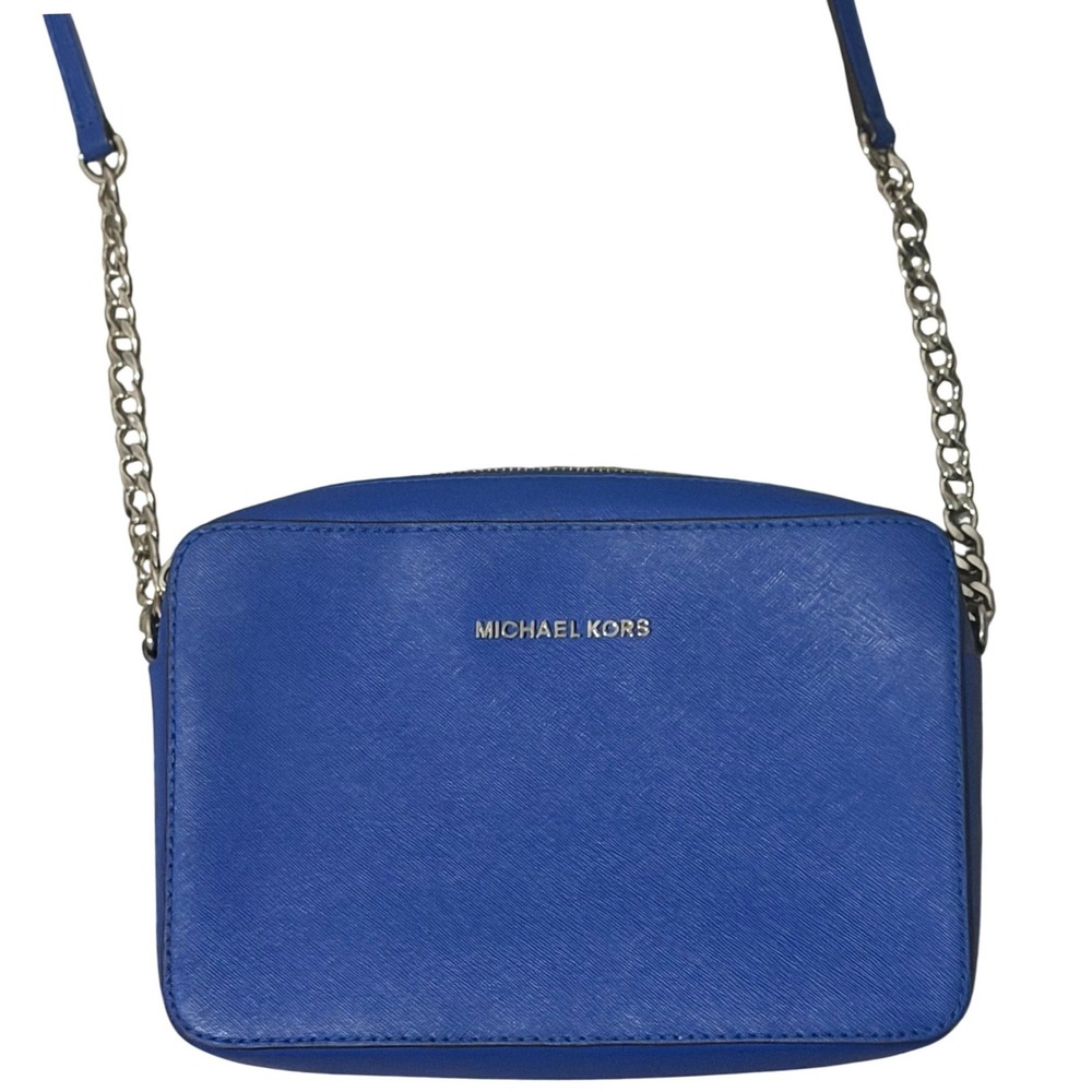 Michael Kors Royal Blue Saffiano Leather Crossbody Camera Bag Silver Hardware - Picture 2 of 12